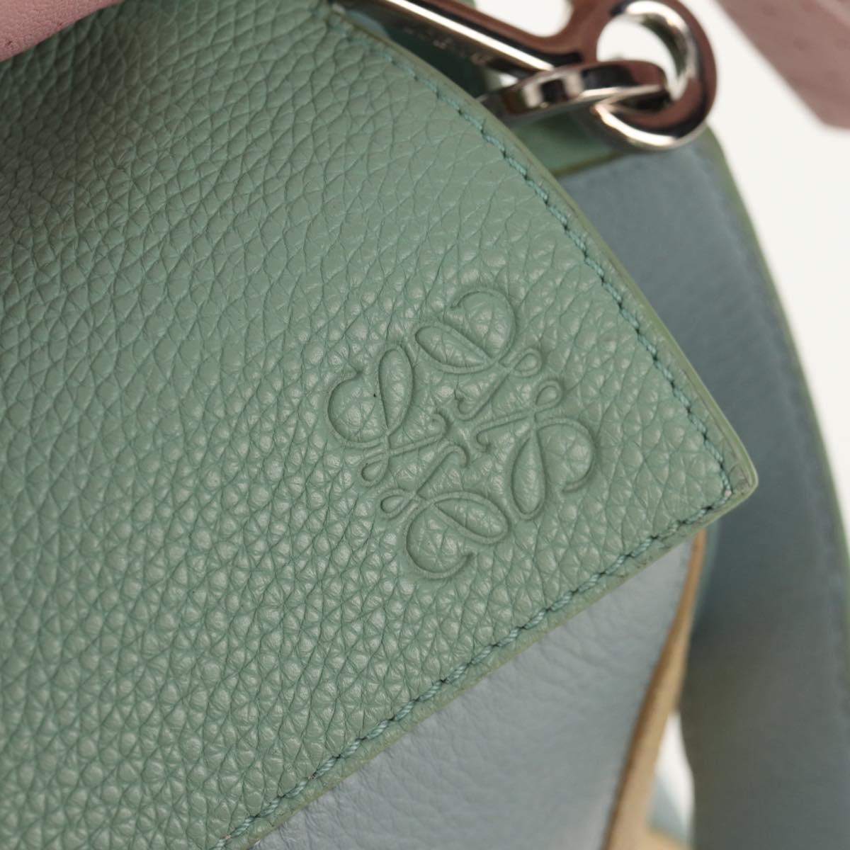 LOEWE Puzzle bag Medium Hand Bag Leather 2way Light Blue Silver Auth 154922SAM