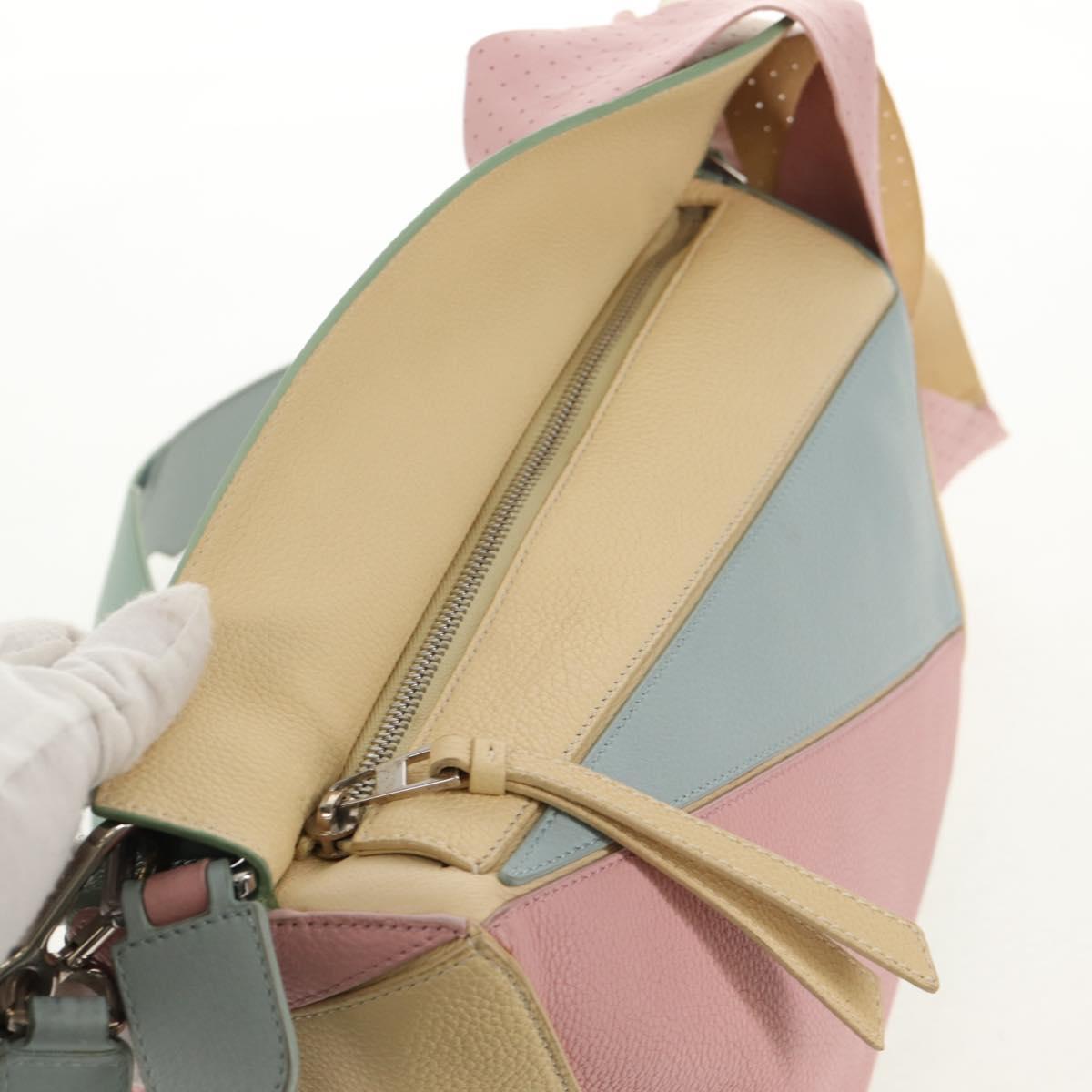 LOEWE Puzzle bag Medium Hand Bag Leather 2way Light Blue Silver Auth 154922SAM