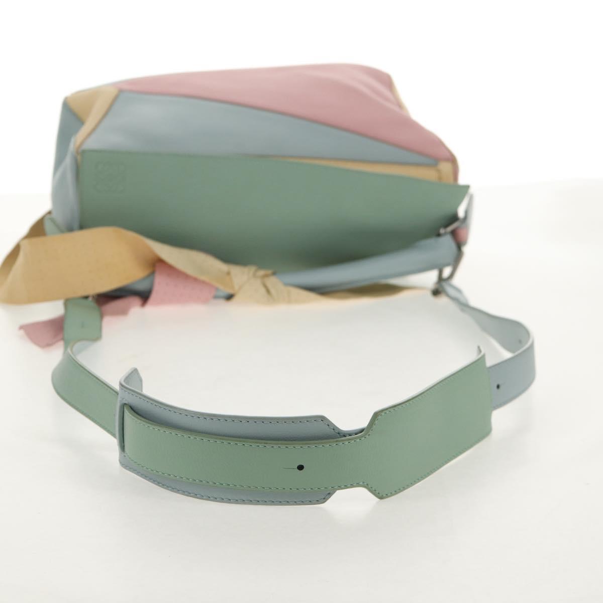 LOEWE Puzzle bag Medium Hand Bag Leather 2way Light Blue Silver Auth 154922SAM