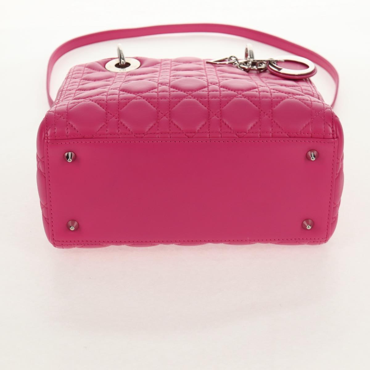 Christian Dior Canage Lady Dior Hand Bag Leather 2way Pink Gold Auth 154923SAM