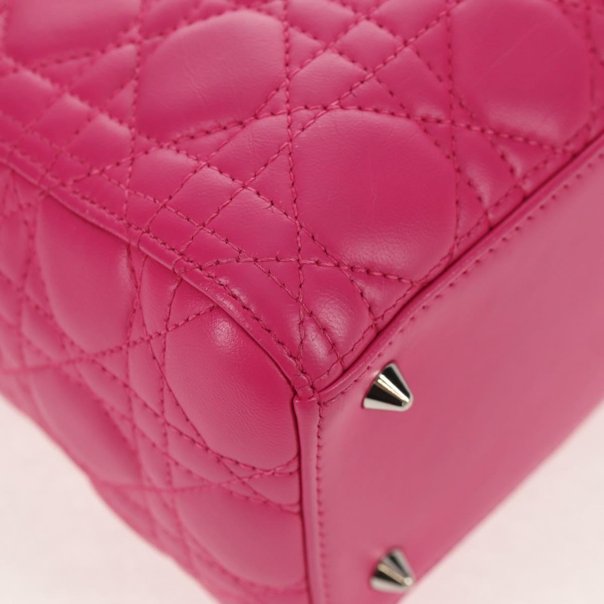 Christian Dior Canage Lady Dior Hand Bag Leather 2way Pink Gold Auth 154923SAM