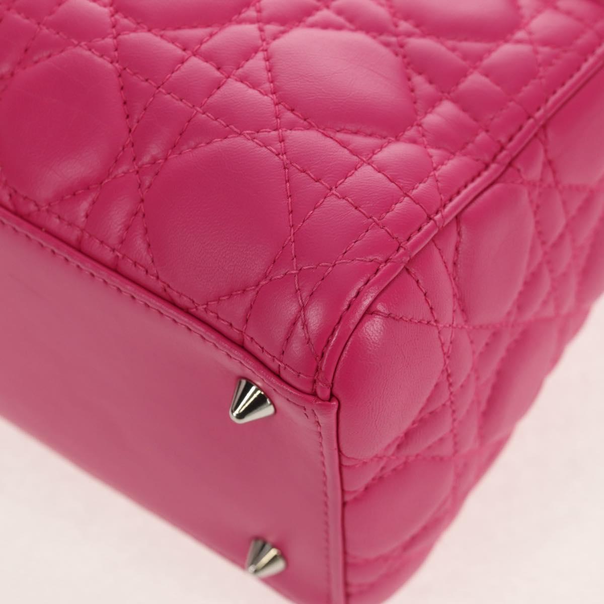 Christian Dior Canage Lady Dior Hand Bag Leather 2way Pink Gold Auth 154923SAM