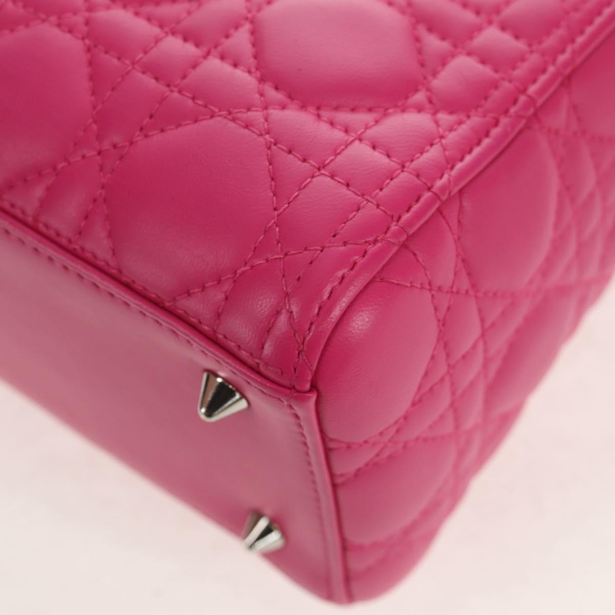 Christian Dior Canage Lady Dior Hand Bag Leather 2way Pink Gold Auth 154923SAM