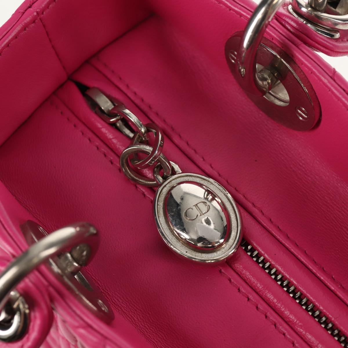 Christian Dior Canage Lady Dior Hand Bag Leather 2way Pink Gold Auth 154923SAM