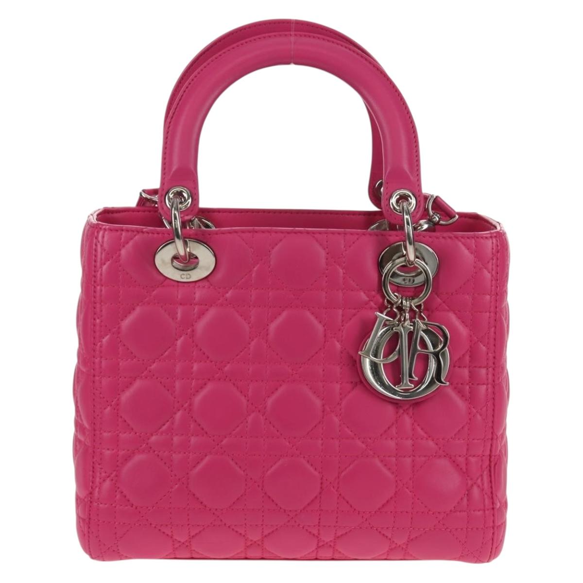 Christian Dior Canage Lady Dior Hand Bag Leather 2way Pink Gold Auth 154923SAM