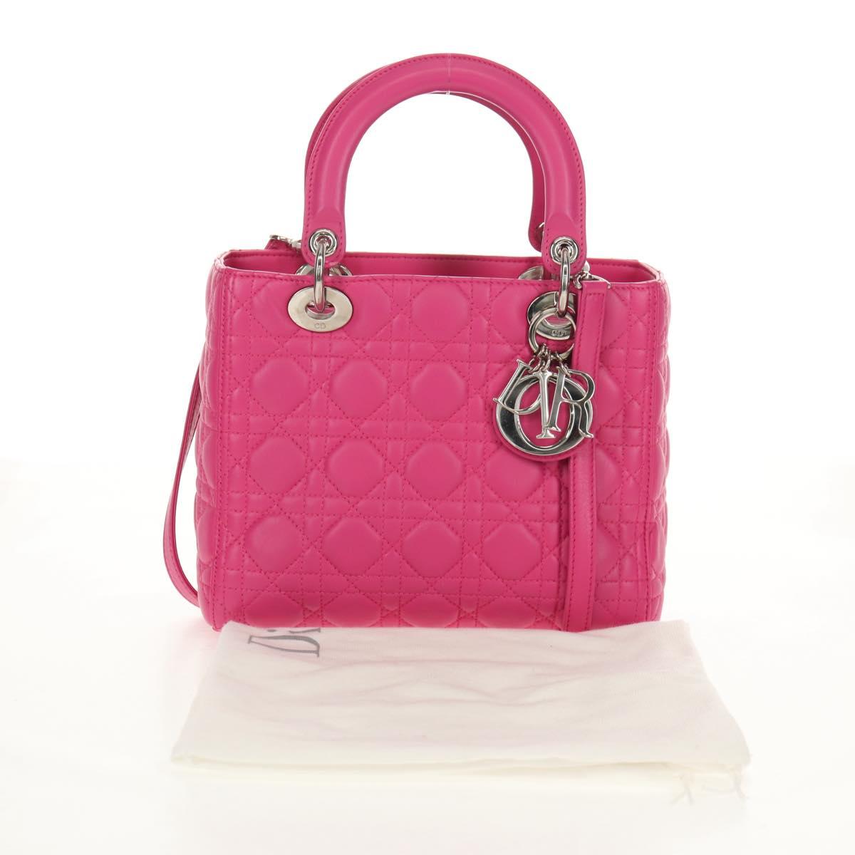 Christian Dior Canage Lady Dior Hand Bag Leather 2way Pink Gold Auth 154923SAM