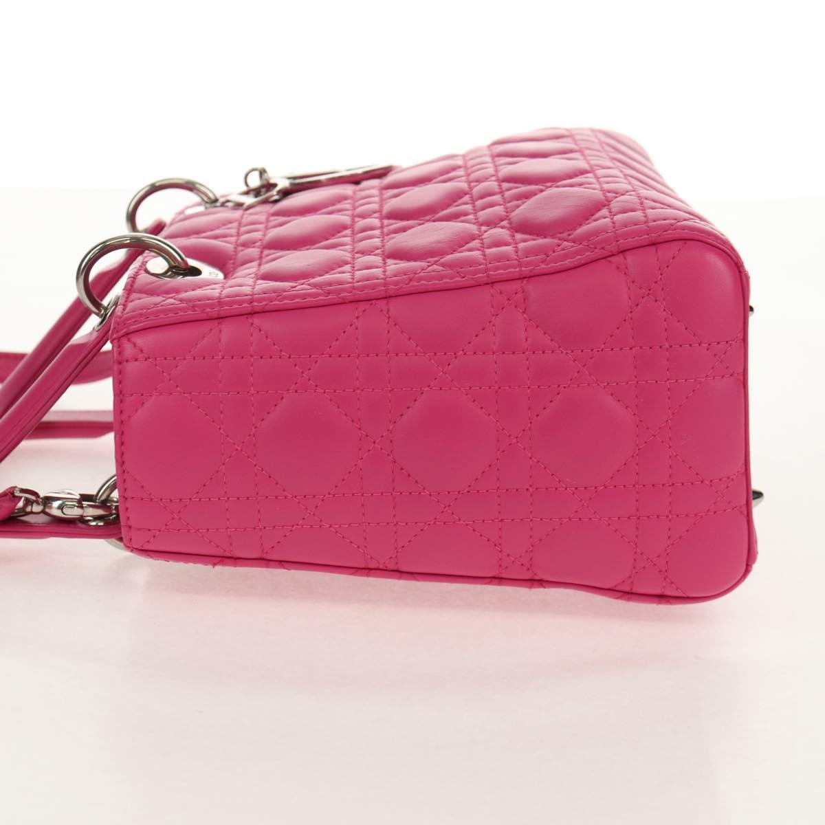 Christian Dior Canage Lady Dior Hand Bag Leather 2way Pink Gold Auth 154923SAM