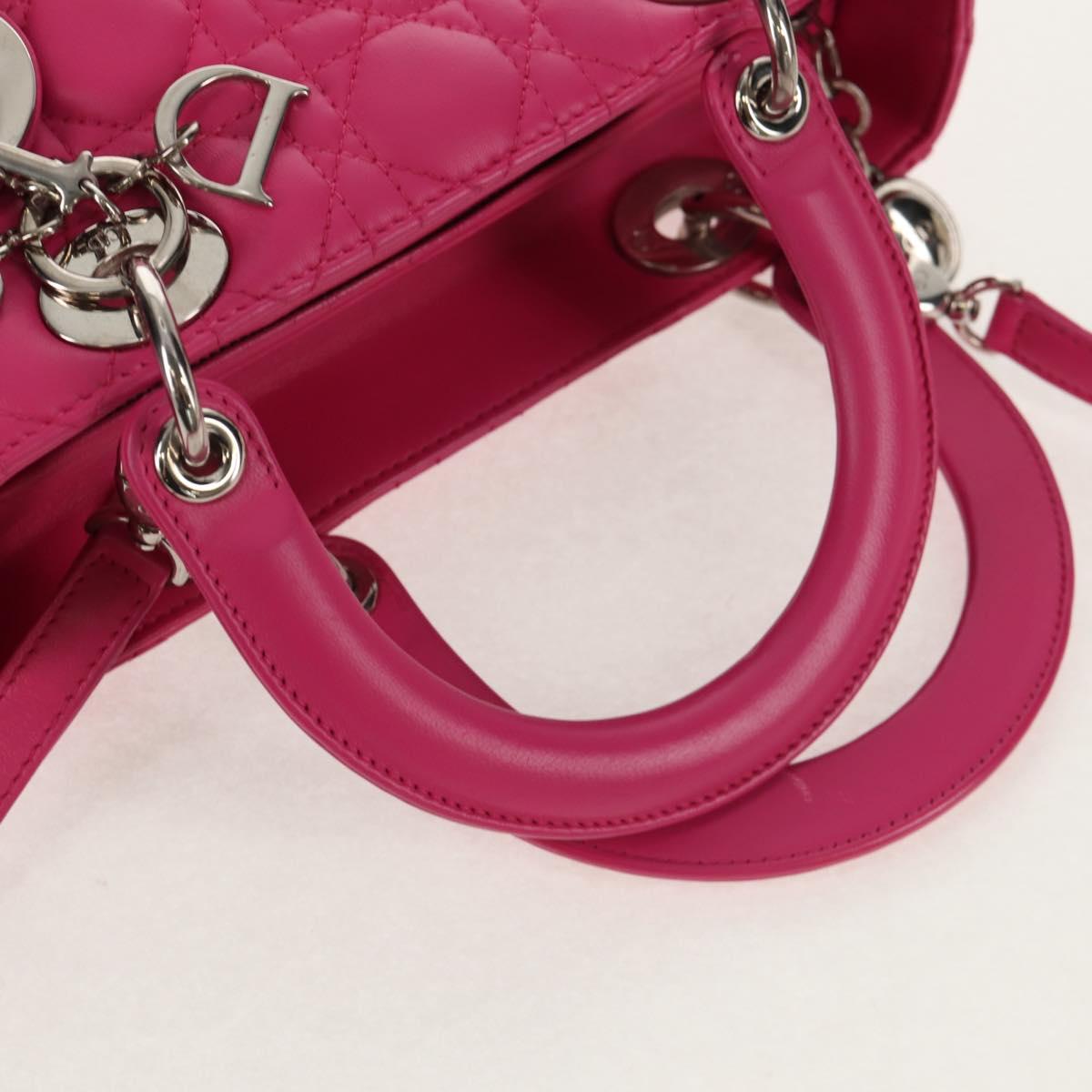 Christian Dior Canage Lady Dior Hand Bag Leather 2way Pink Gold Auth 154923SAM