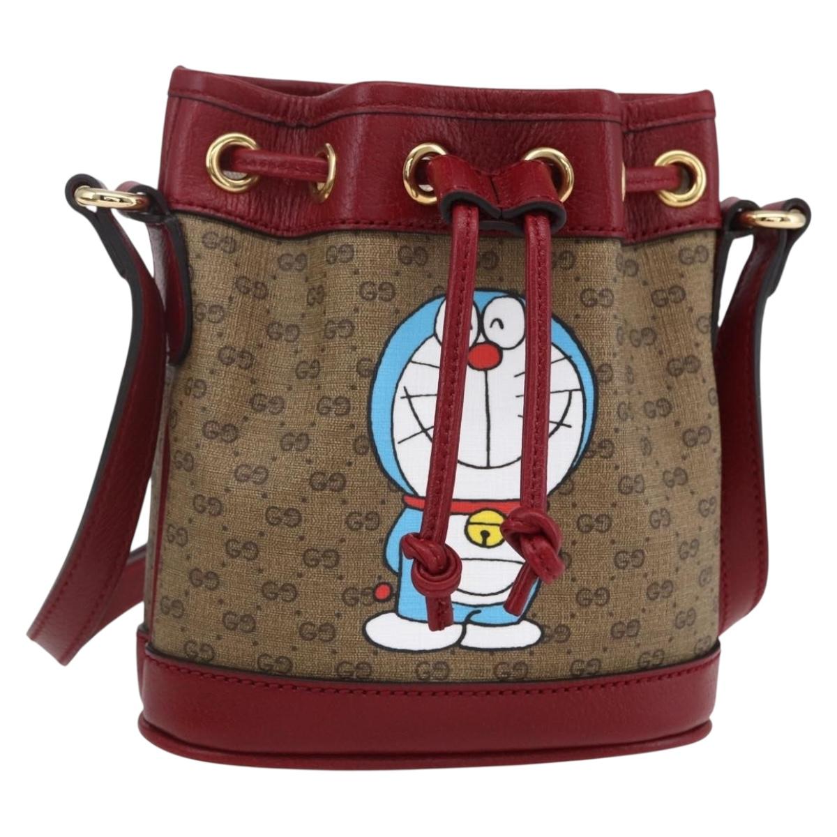GUCCI Micro GG Supreme Doraemon Mini Bucket Bag PVC Beige 647801 Auth 154926SAM