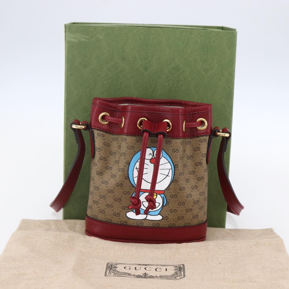 GUCCI Micro GG Supreme Doraemon Mini Bucket Bag PVC Beige 647801 Auth 154926SAM
