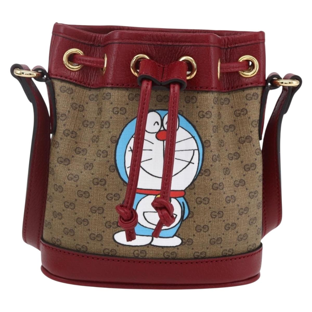 GUCCI Micro GG Supreme Doraemon Mini Bucket Bag PVC Beige 647801 Auth 154926SAM