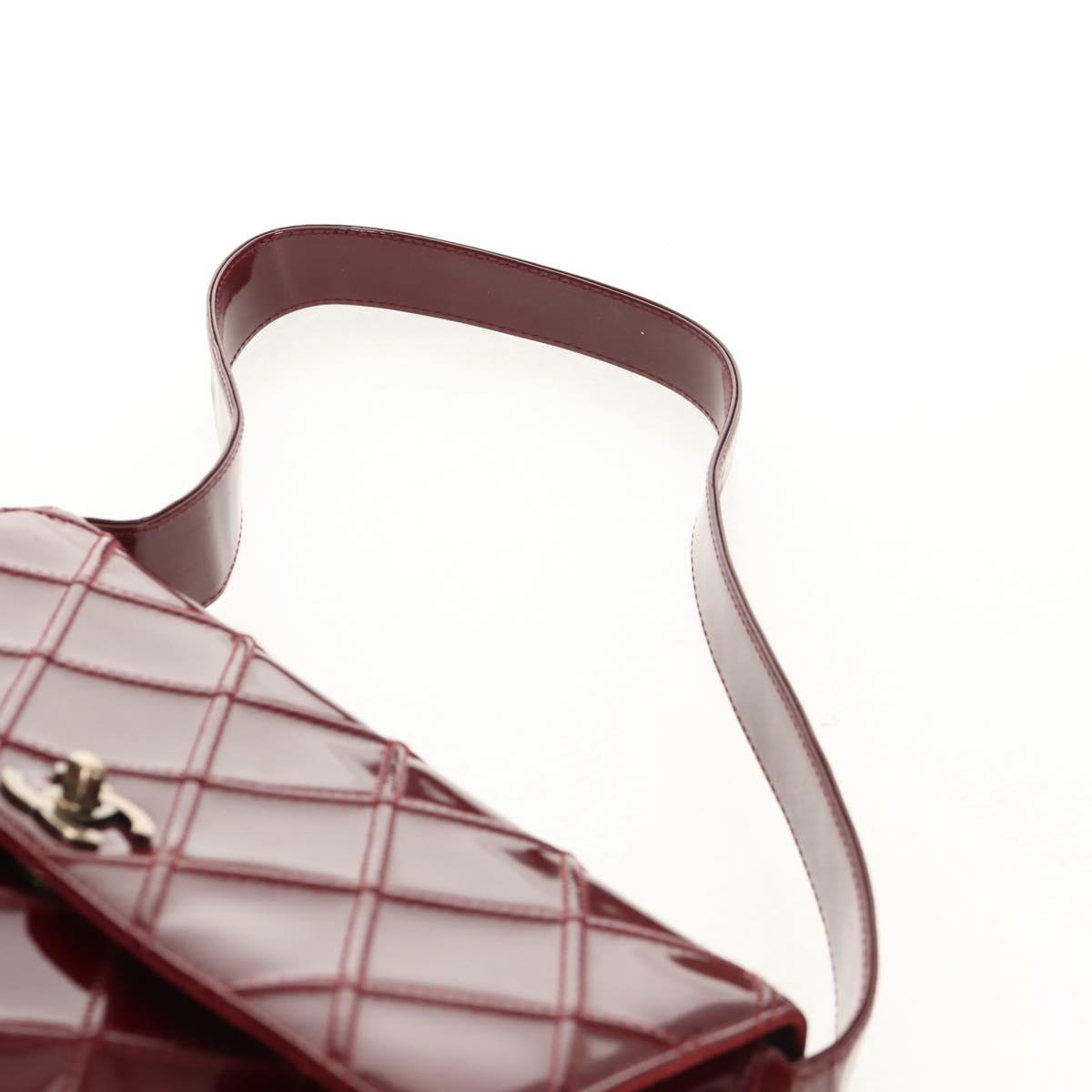CHANEL Bicolore Shoulder Bag Patent leather Red CC Auth 154927V