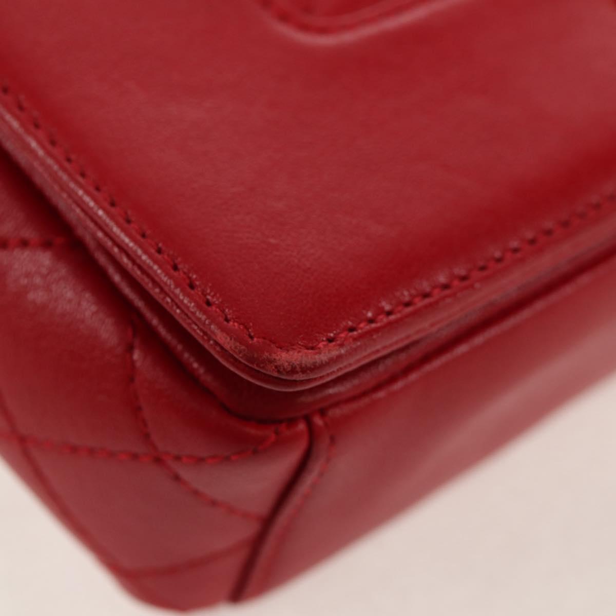 CHANEL Matelasse Mademoiselle Chain Bag Lamb Skin Red Gold CC Auth 154928V