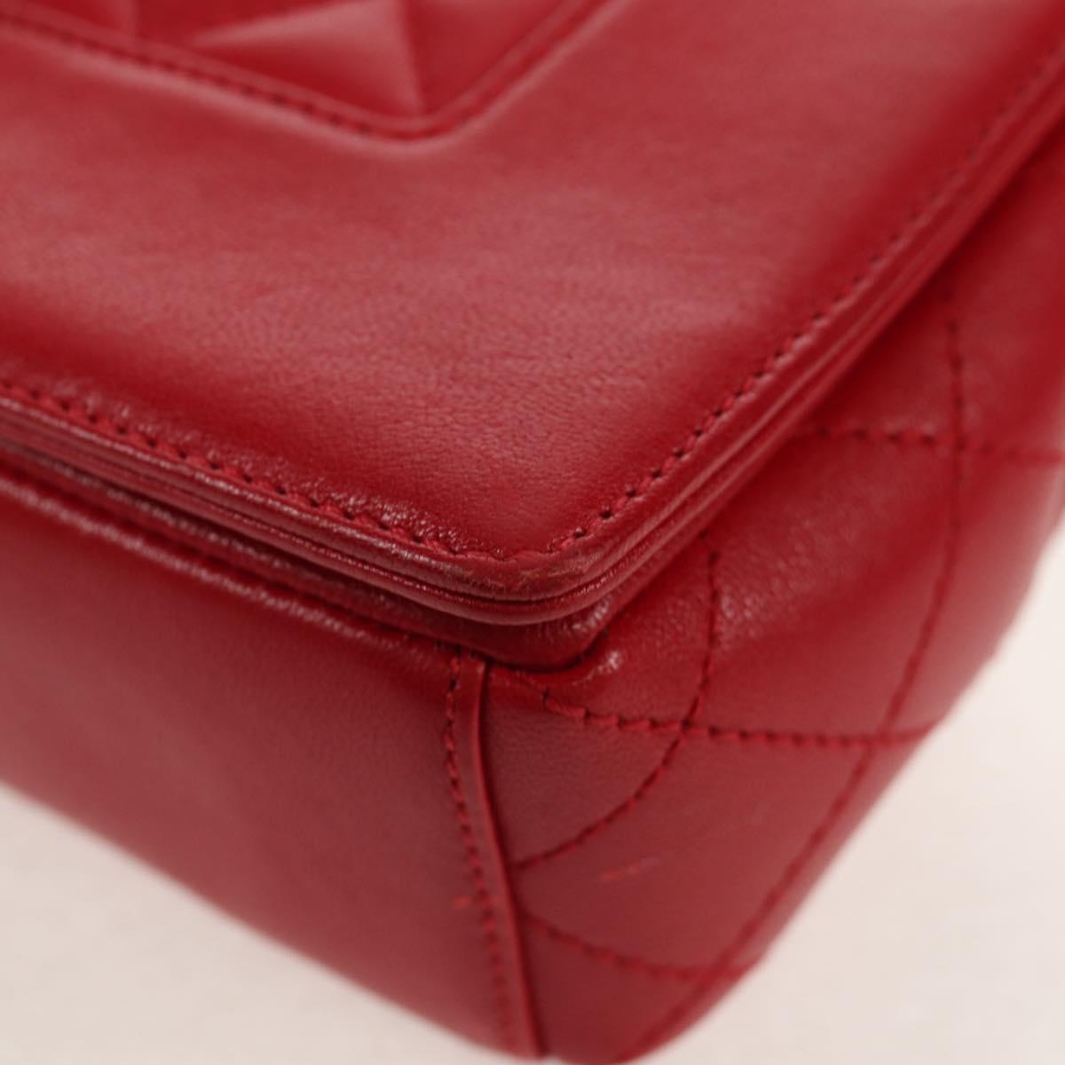 CHANEL Matelasse Mademoiselle Chain Bag Lamb Skin Red Gold CC Auth 154928V