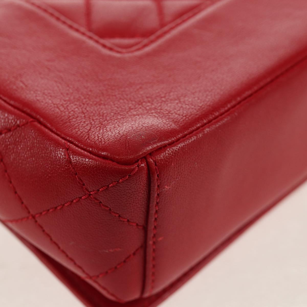 CHANEL Matelasse Mademoiselle Chain Bag Lamb Skin Red Gold CC Auth 154928V