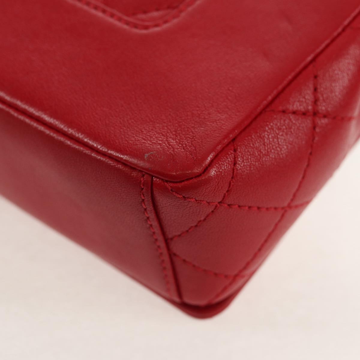 CHANEL Matelasse Mademoiselle Chain Bag Lamb Skin Red Gold CC Auth 154928V