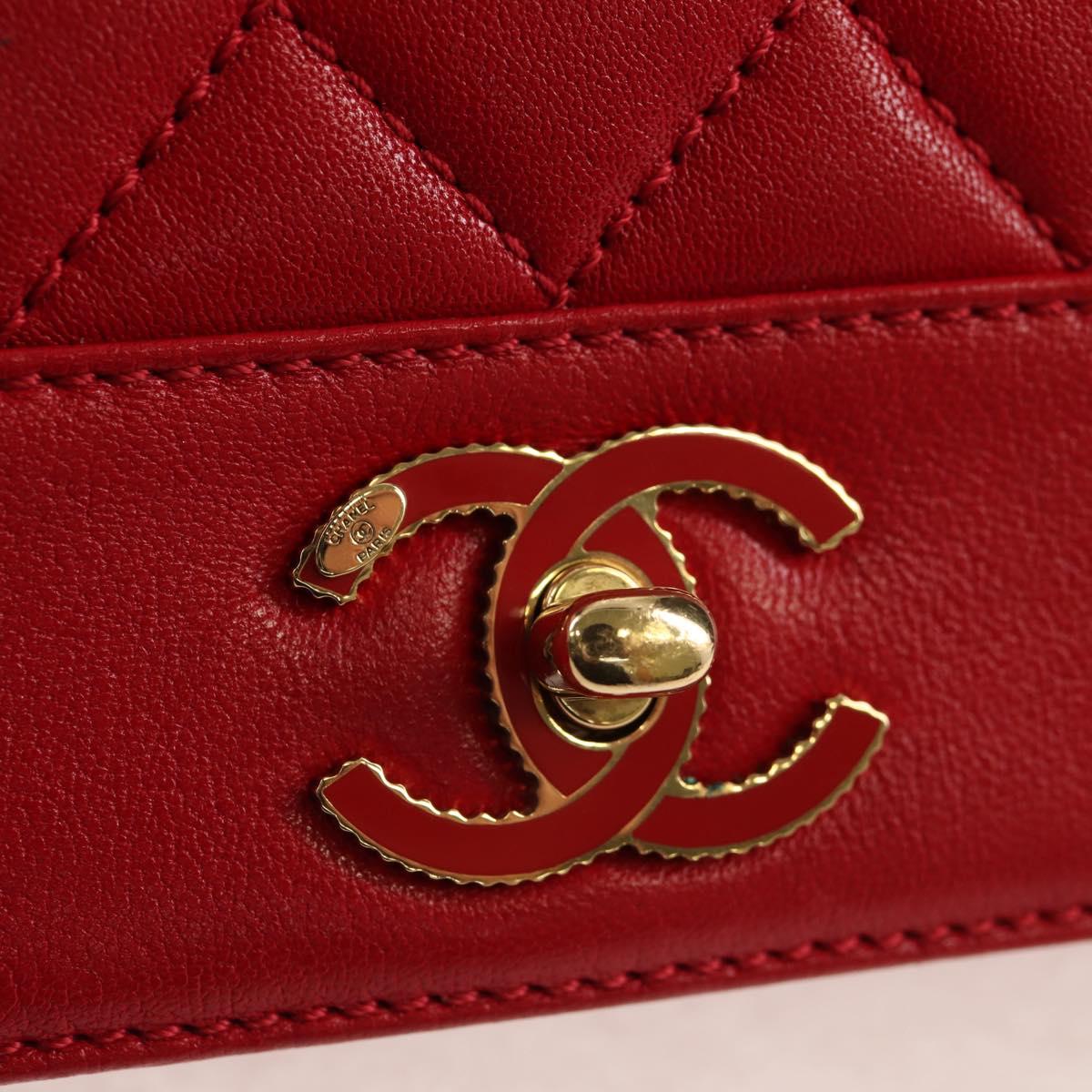 CHANEL Matelasse Mademoiselle Chain Bag Lamb Skin Red Gold CC Auth 154928V