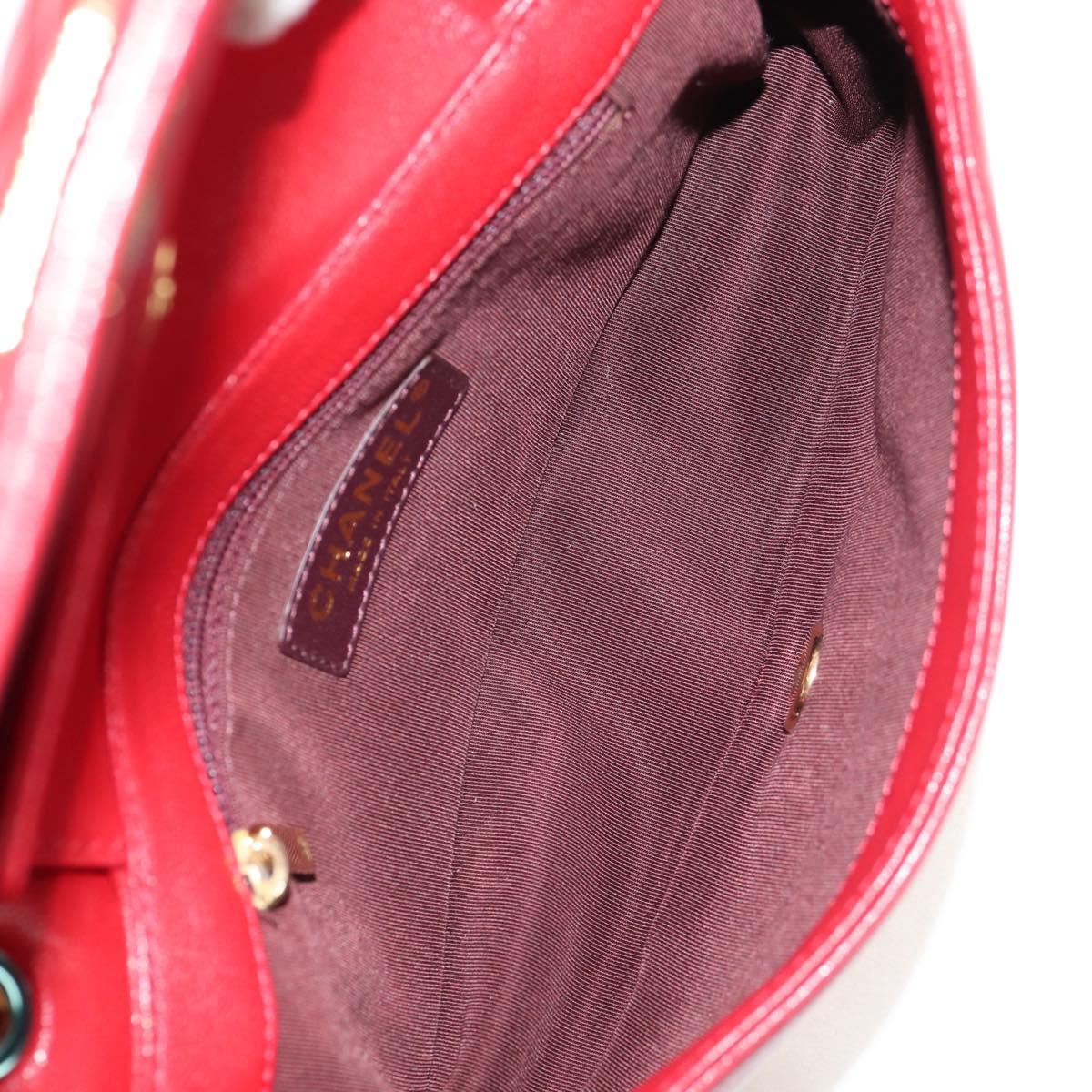 CHANEL Matelasse Mademoiselle Chain Bag Lamb Skin Red Gold CC Auth 154928V