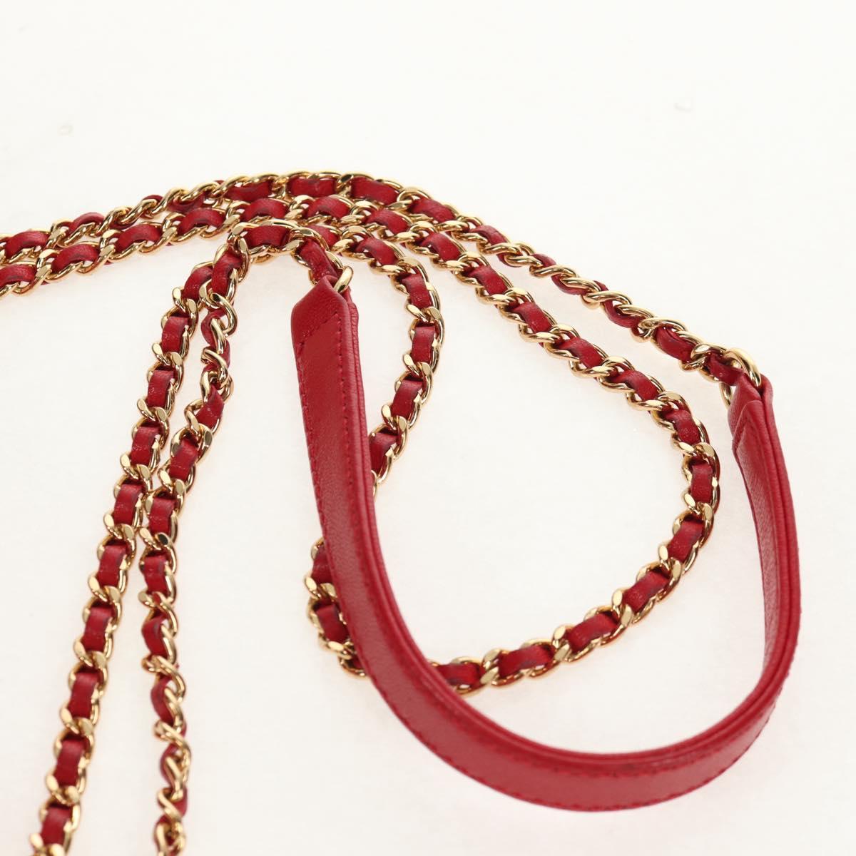 CHANEL Matelasse Mademoiselle Chain Bag Lamb Skin Red Gold CC Auth 154928V