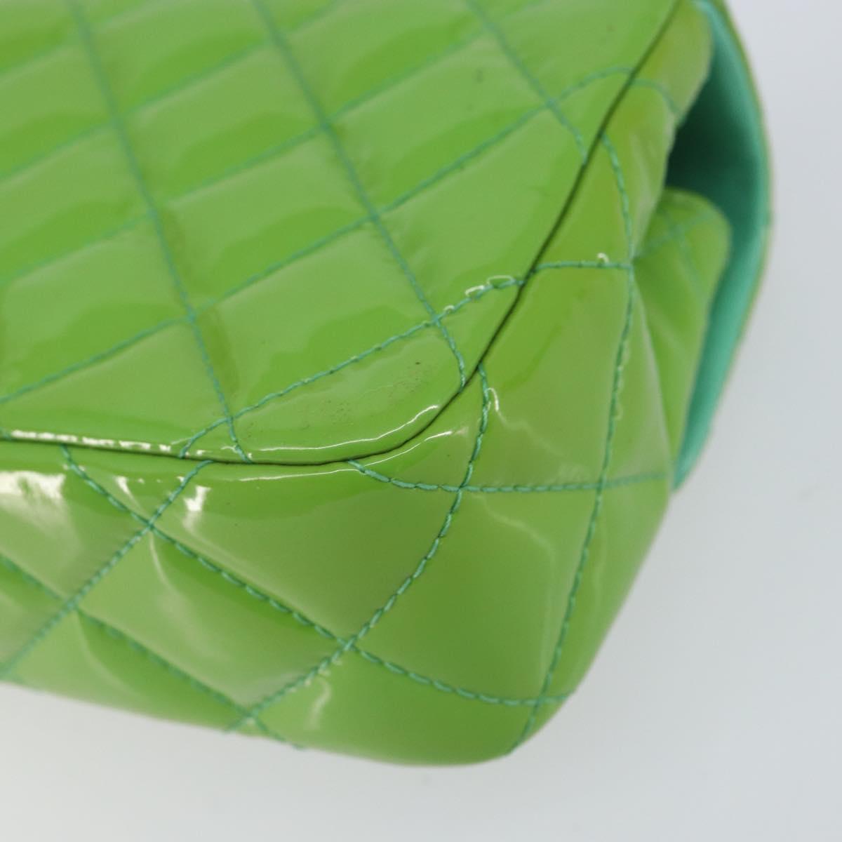 CHANEL Extra Mini Matelasse Chain Bag Patent leather Green Silver CC Auth 154929