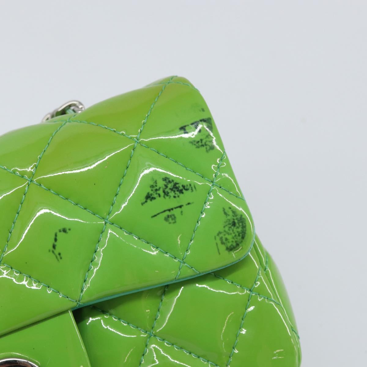 CHANEL Extra Mini Matelasse Chain Bag Patent leather Green Silver CC Auth 154929