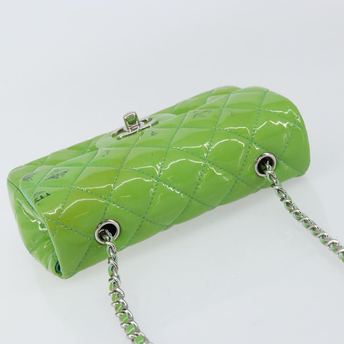 CHANEL Extra Mini Matelasse Chain Bag Patent leather Green Silver CC Auth 154929