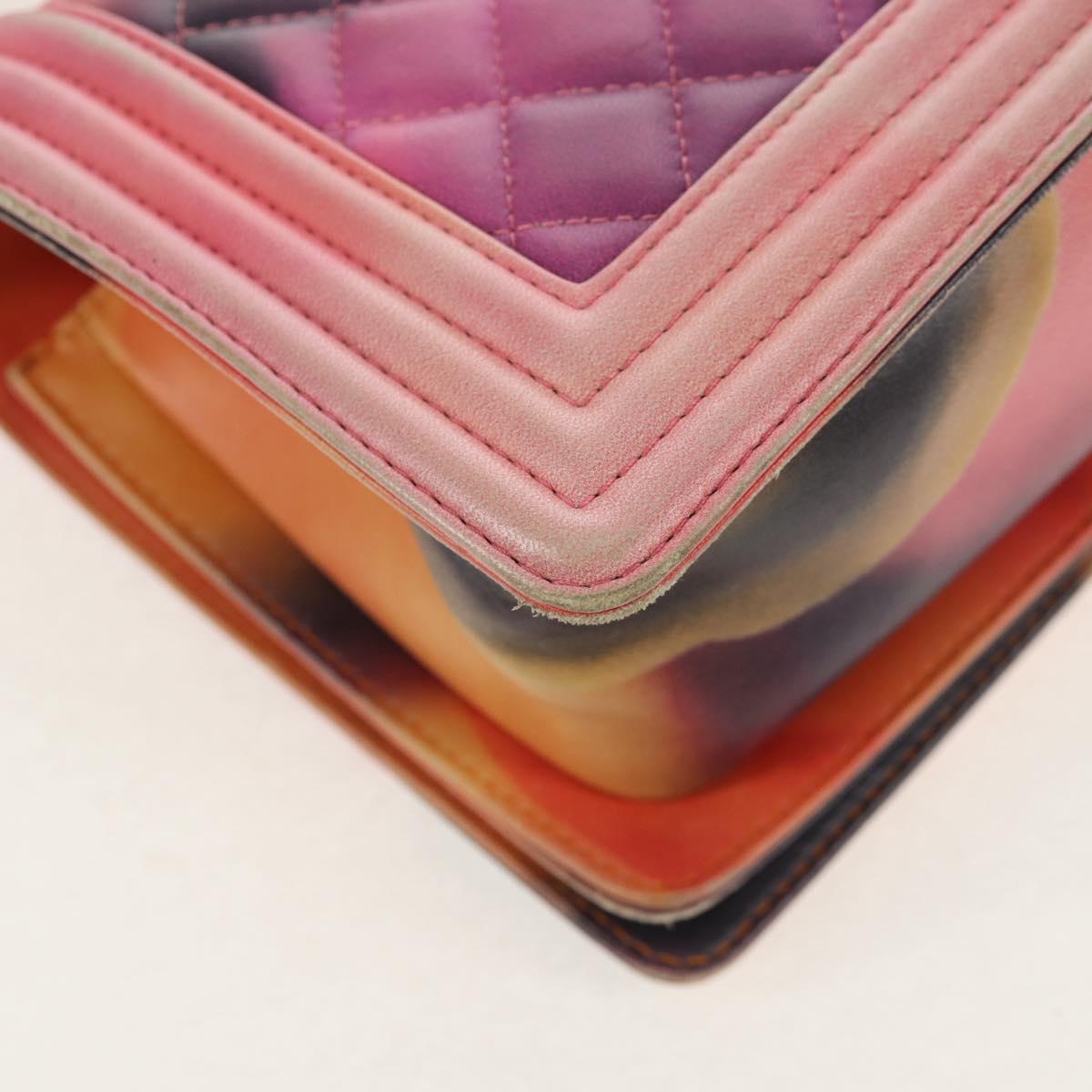 CHANEL Boy Chanel Medium Chain Bag Lamb Skin Orange Silver CC Auth 154930V