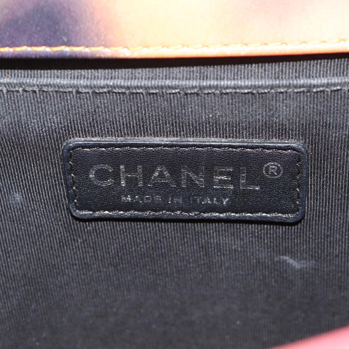 CHANEL Boy Chanel Medium Chain Bag Lamb Skin Orange Silver CC Auth 154930V