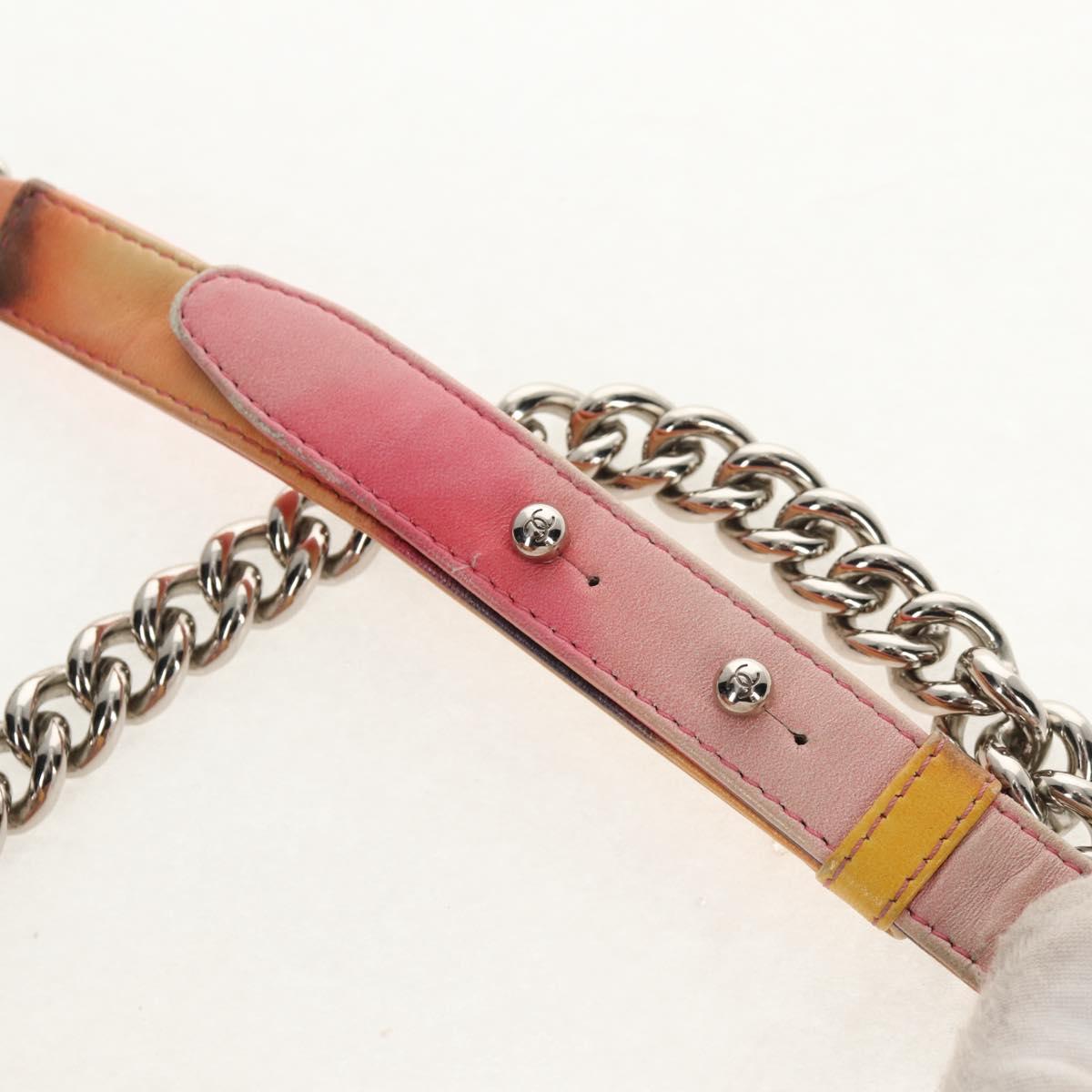 CHANEL Boy Chanel Medium Chain Bag Lamb Skin Orange Silver CC Auth 154930V