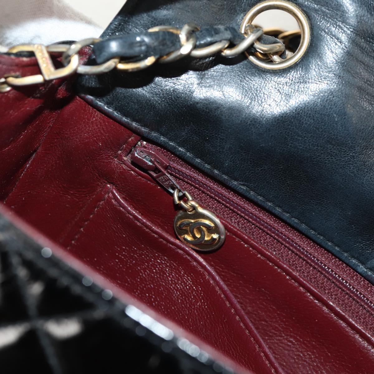 CHANEL Matelasse Chain Diana Bag Patent leather Black Gold CC Auth 154931V