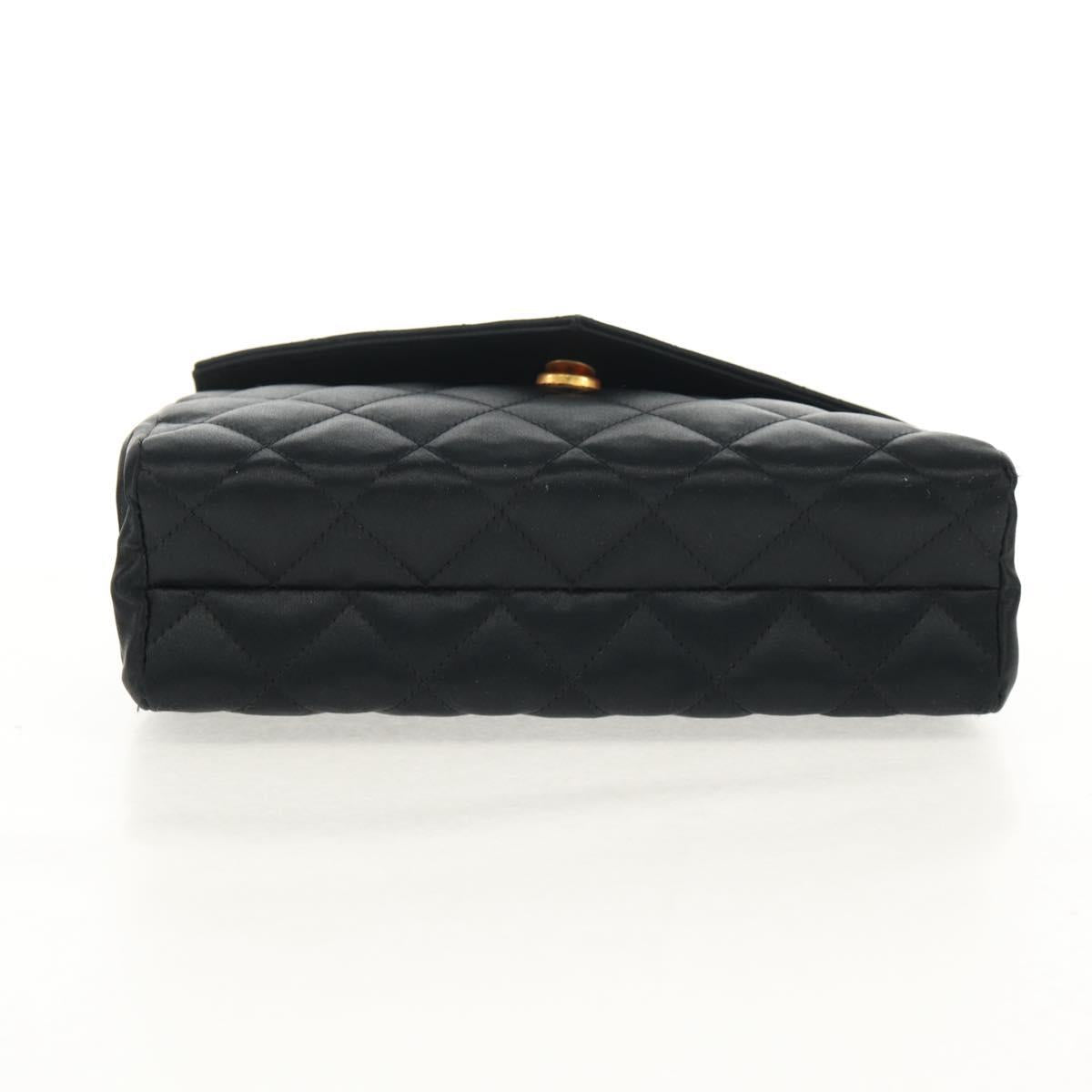 CHANEL Matelasse Chain Shoulder Bag Satin Black Gold CC Auth 154932SAV