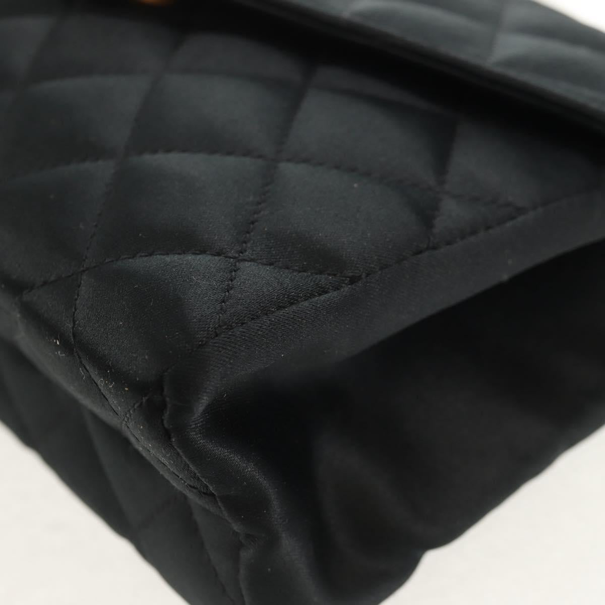 CHANEL Matelasse Chain Shoulder Bag Satin Black Gold CC Auth 154932SAV