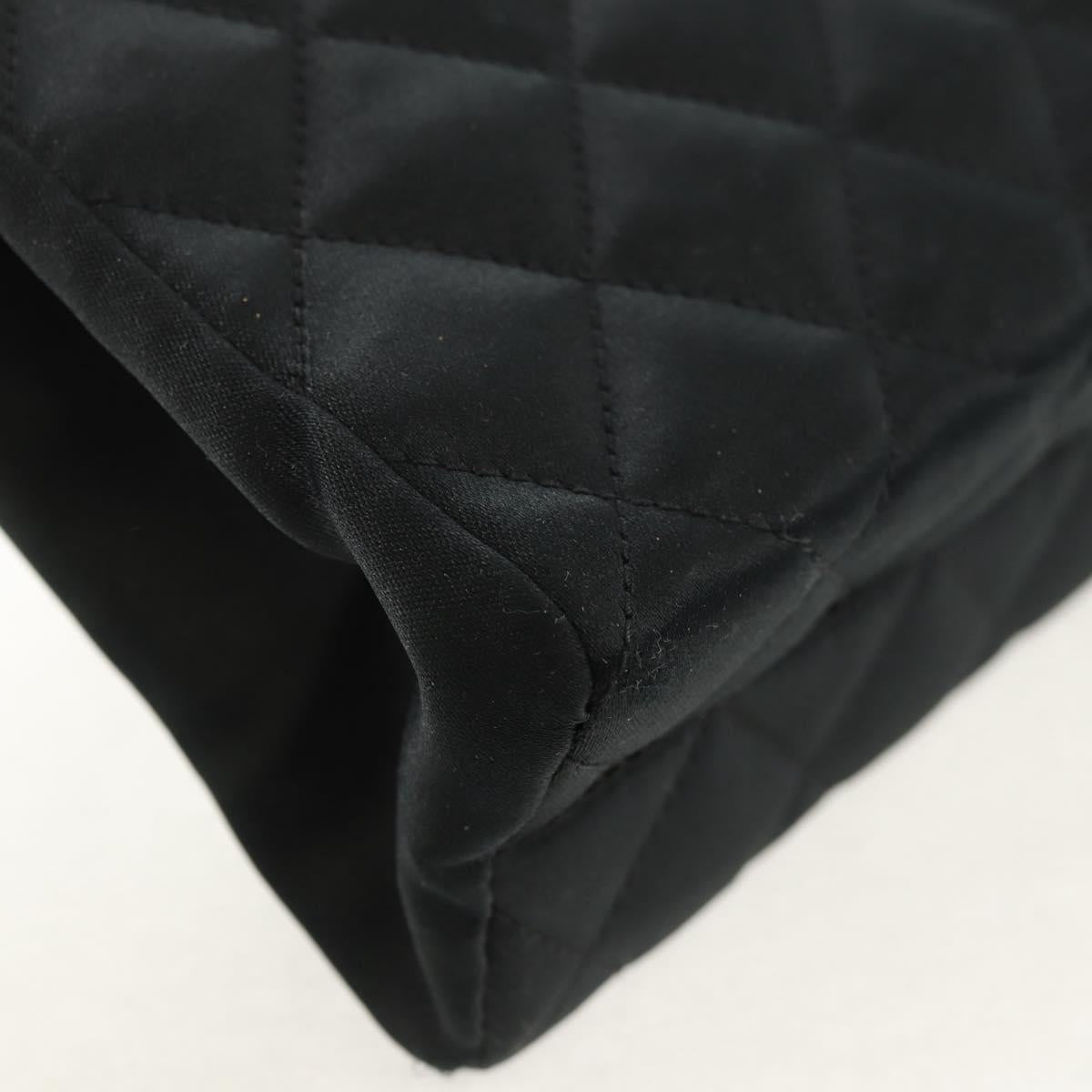 CHANEL Matelasse Chain Shoulder Bag Satin Black Gold CC Auth 154932SAV