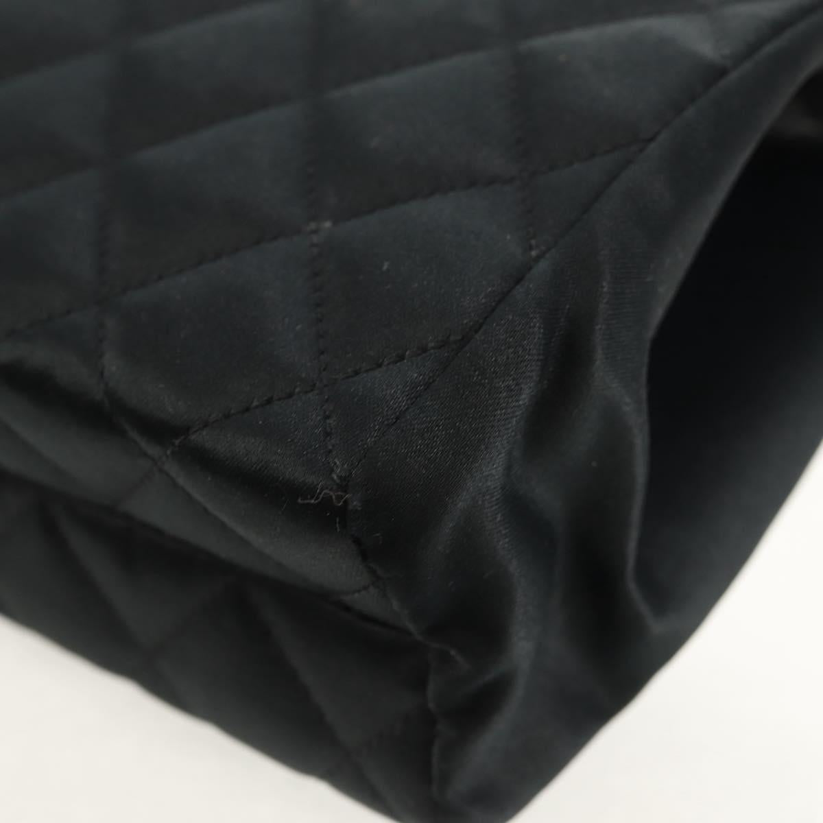 CHANEL Matelasse Chain Shoulder Bag Satin Black Gold CC Auth 154932SAV