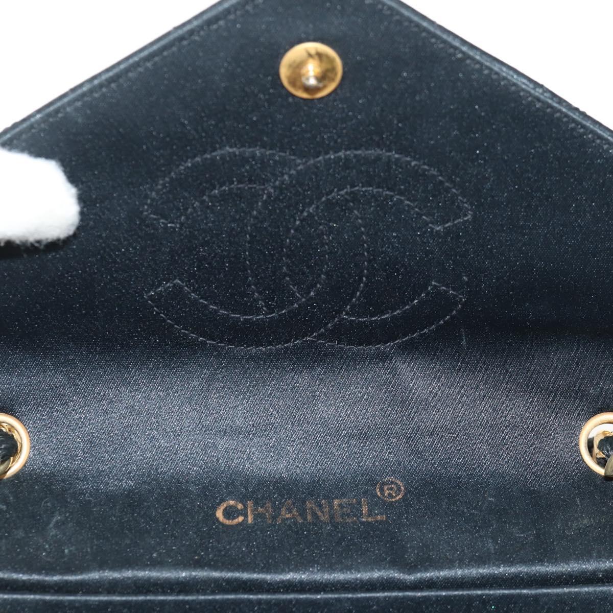 CHANEL Matelasse Chain Shoulder Bag Satin Black Gold CC Auth 154932SAV