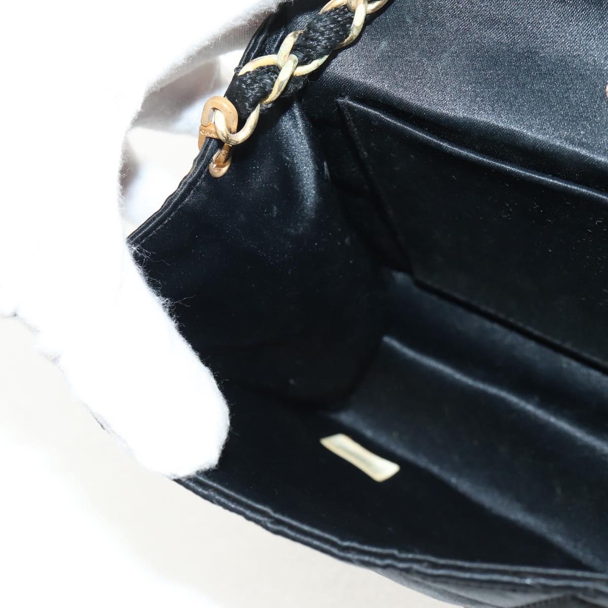 CHANEL Matelasse Chain Shoulder Bag Satin Black Gold CC Auth 154932SAV
