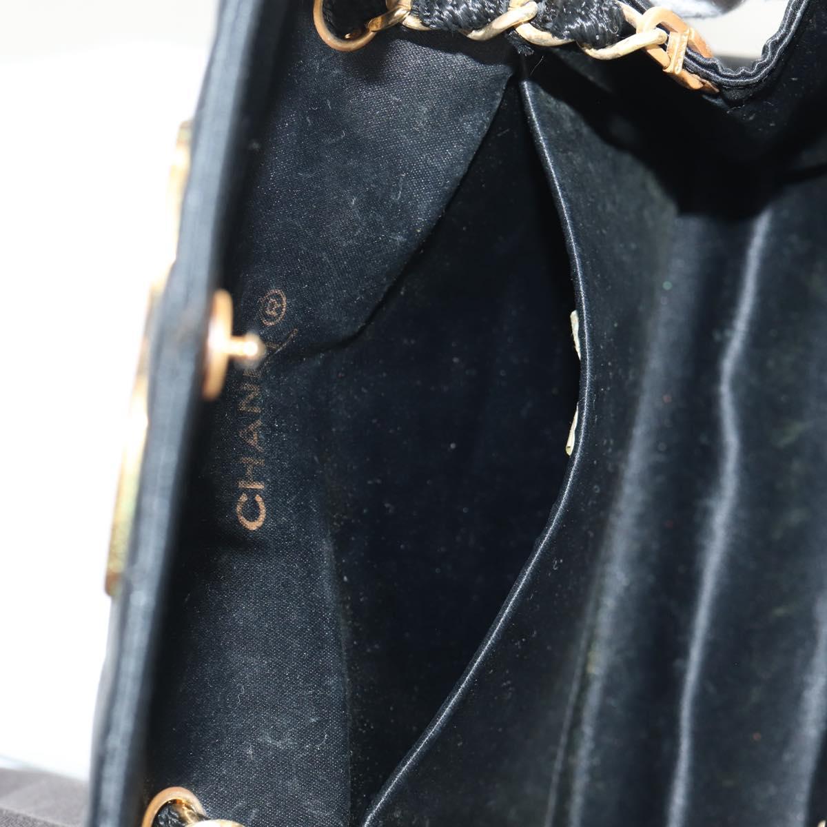 CHANEL Matelasse Chain Shoulder Bag Satin Black Gold CC Auth 154932SAV