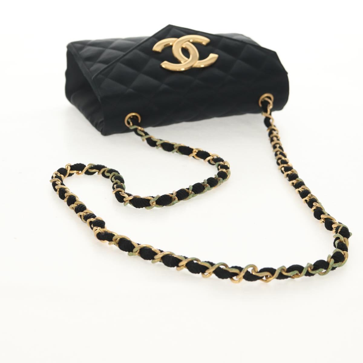 CHANEL Matelasse Chain Shoulder Bag Satin Black Gold CC Auth 154932SAV