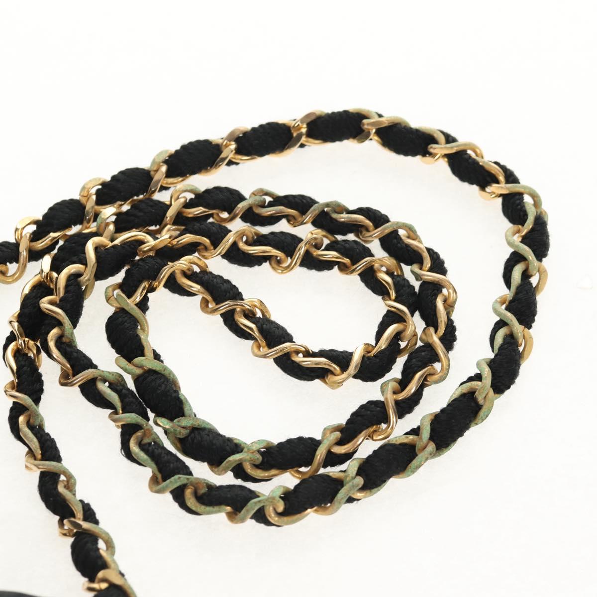 CHANEL Matelasse Chain Shoulder Bag Satin Black Gold CC Auth 154932SAV