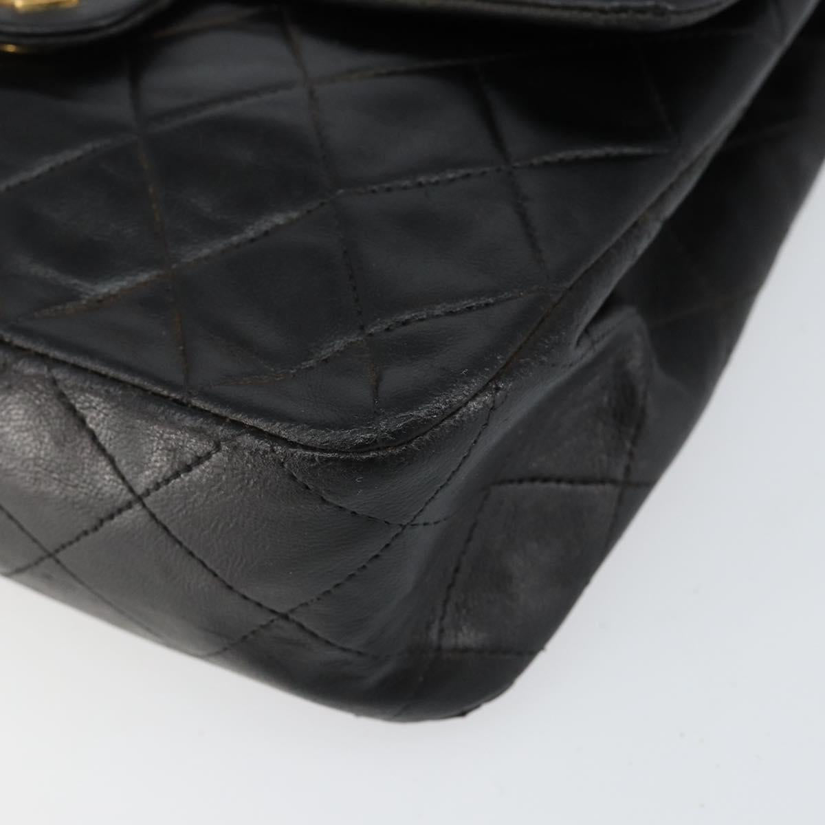 CHANEL Mini Matelasse Chain Shoulder Bag Leather Black Gold CC Auth 154933