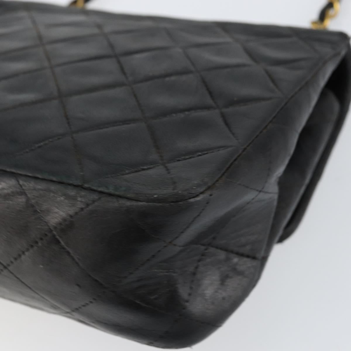 CHANEL Mini Matelasse Chain Shoulder Bag Leather Black Gold CC Auth 154933A