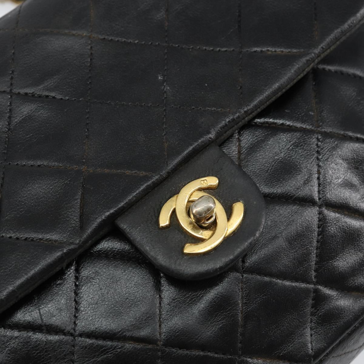 CHANEL Mini Matelasse Chain Shoulder Bag Leather Black Gold CC Auth 154933A