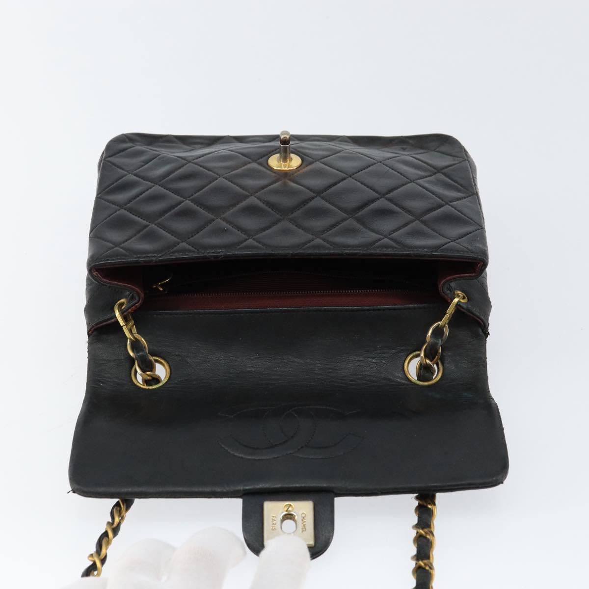 CHANEL Mini Matelasse Chain Shoulder Bag Leather Black Gold CC Auth 154933A