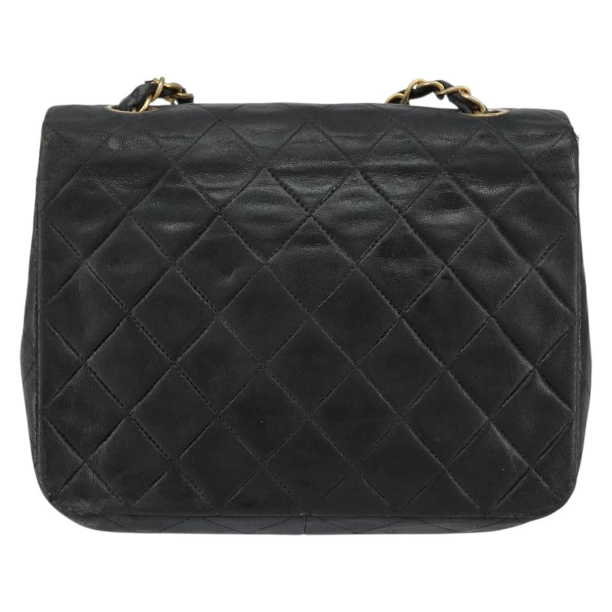 CHANEL Mini Matelasse Chain Shoulder Bag Leather Black Gold CC Auth 154933A