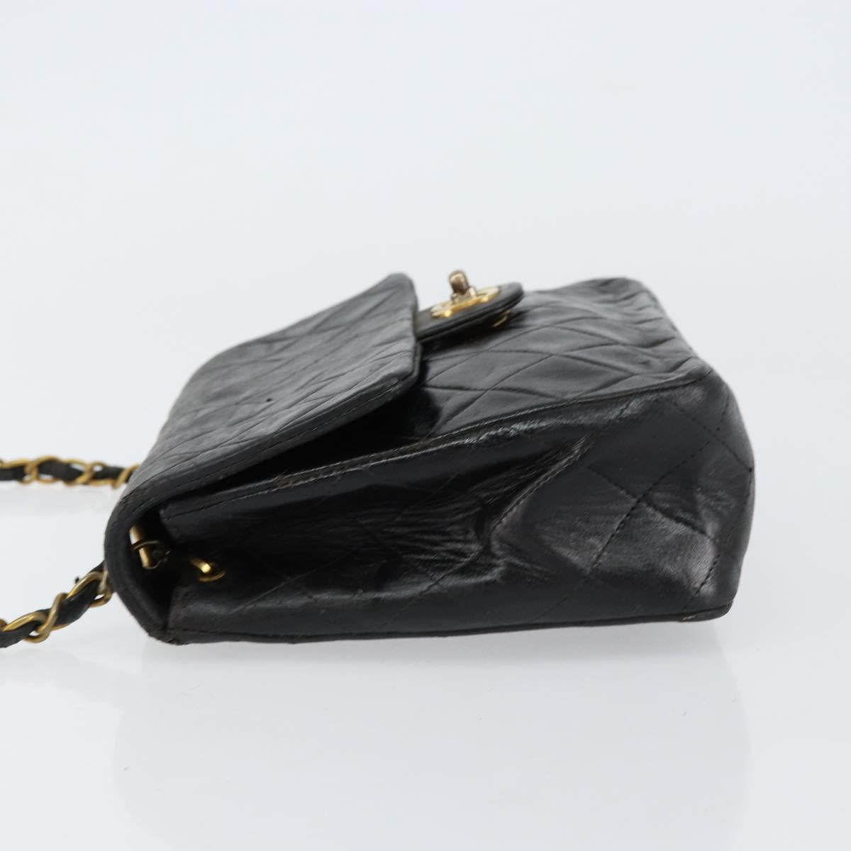 CHANEL Mini Matelasse Chain Shoulder Bag Leather Black Gold CC Auth 154933A