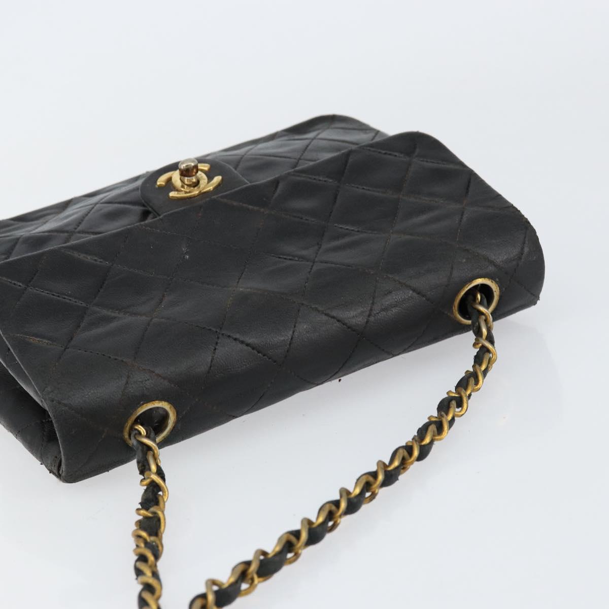 CHANEL Mini Matelasse Chain Shoulder Bag Leather Black Gold CC Auth 154933A