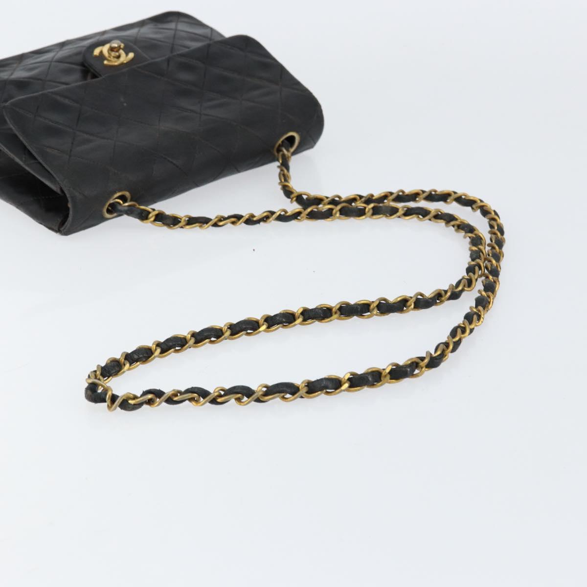 CHANEL Mini Matelasse Chain Shoulder Bag Leather Black Gold CC Auth 154933A