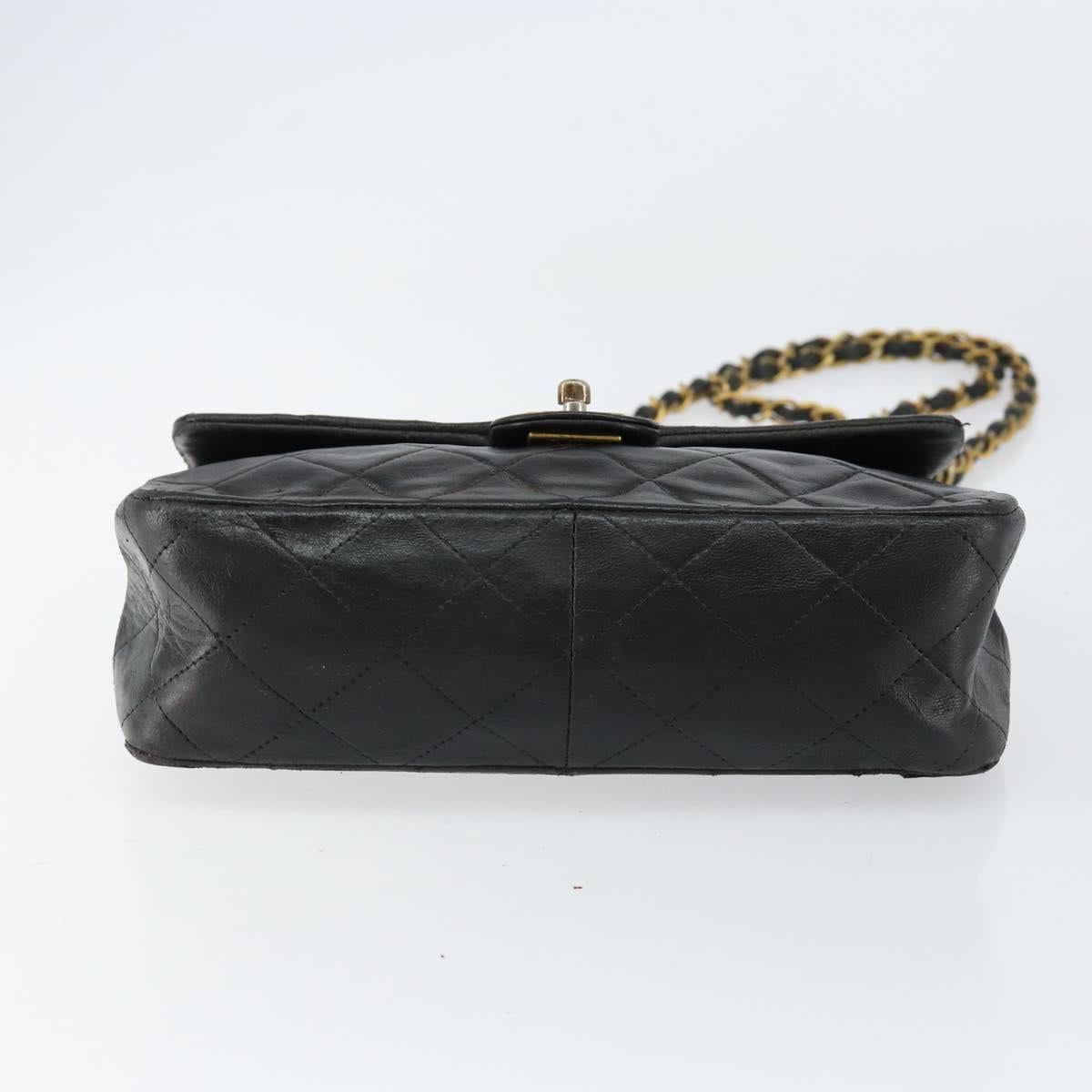 CHANEL Mini Matelasse Chain Shoulder Bag Leather Black Gold CC Auth 154933A