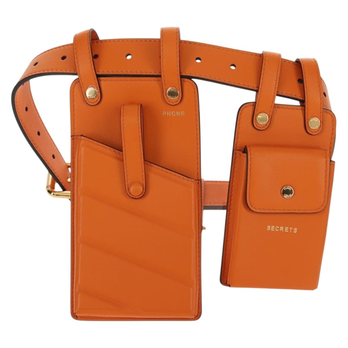 FENDI Multi Accessory Belt Belt Leather Orange Gold Auth 154935M