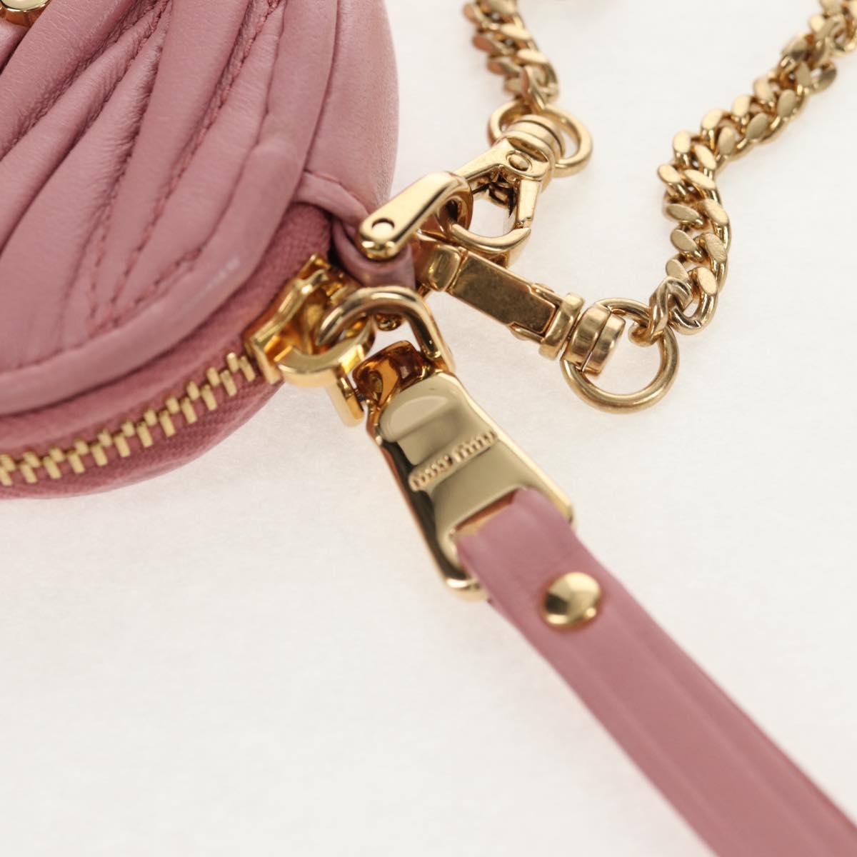 Miu Miu Matelasse Coin Purse Leather Pink Gold Auth 154936M